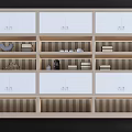Modern Wooden Display Cabinet With White Doors Open Shelves And Decorative Items