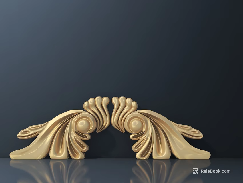 Golden Symmetric Carved Decoration With Curved Patterns And Shiny Classical Finish 3d model 