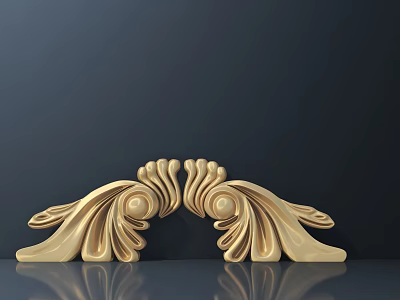 Golden Symmetric Carved Decoration With Curved Patterns And Shiny Classical Finish 3d model