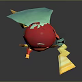 Cartoon Game Animation Character With Red Yellow Horned Helmet Swirl Patterned Eyes Lightning Blade Weapons