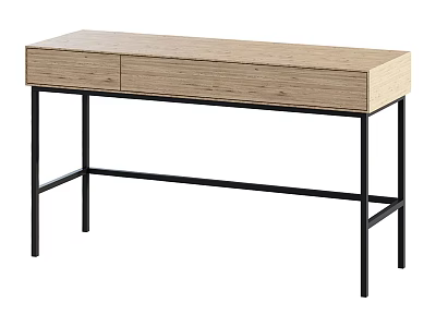 Modern Wooden Desk With Drawers And Black Metal Legs Minimalist Design 3d model