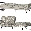 Stylish Chaise Lounge Beige Black White Patterned With Side Table Upholstered Seats Black Legs
