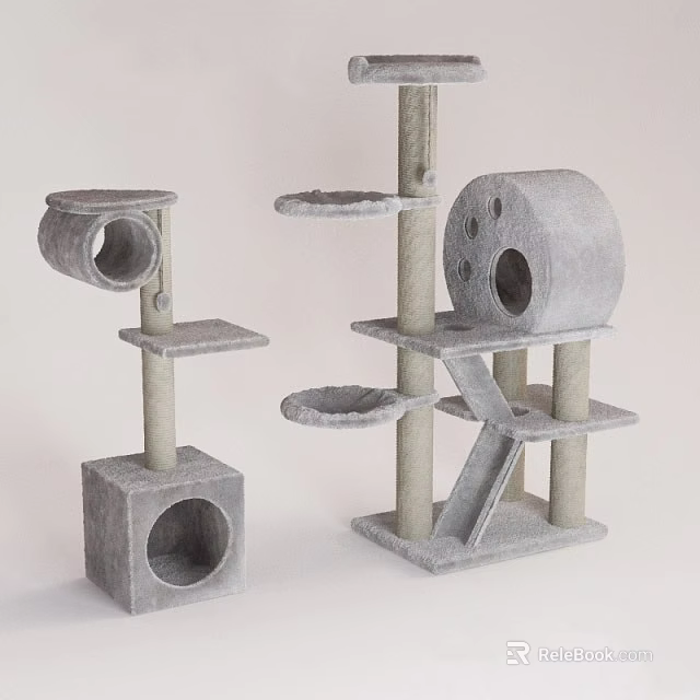 Gray Cat Tree With Scratching Posts Platforms And Hollow Design For Cats 3d model 