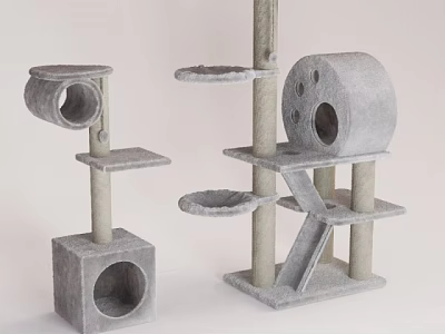 Gray Cat Tree With Scratching Posts Platforms And Hollow Design For Cats 3d model