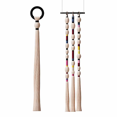 Wooden Bead Decorative Hanging Tassel With Colorful Beads And Long Fringe Design 3d model