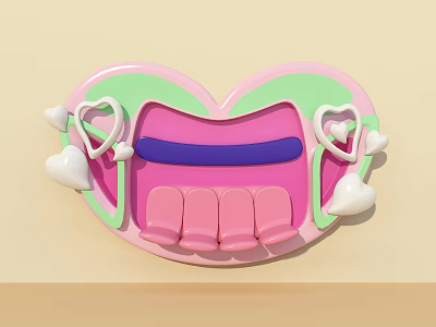Heart Shaped Wall Decor With Pink Green Purple Accents And White Heart Decorations 3d model