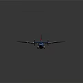 Modern Blue Red White Passenger Aircraft With Twin Propeller Wings And Circular Tail Logo