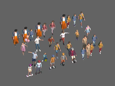 Diverse Group of People Including Adults and Children in Casual Clothing Walking Playing Together 3d model