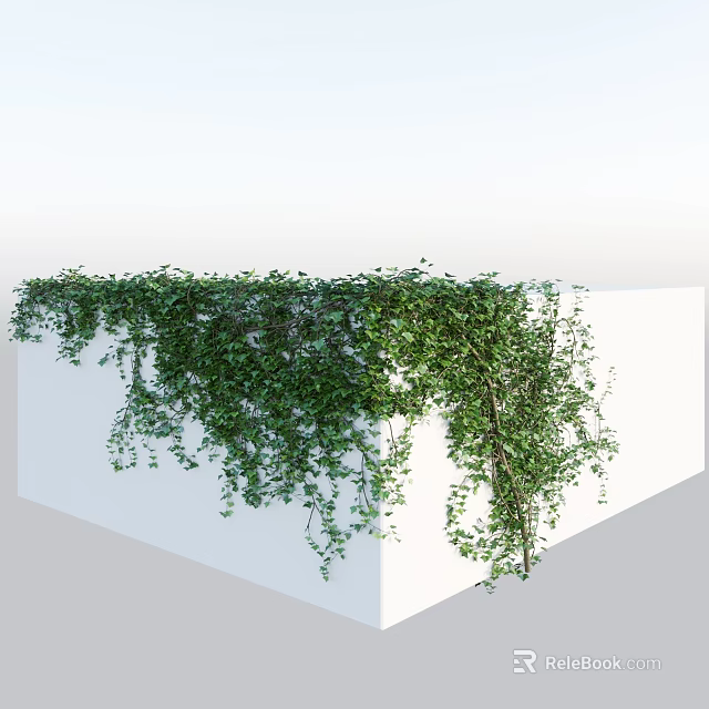 Lush Green Vines Covering White Cube Structure With Hanging Branches And Foliage 3d model 
