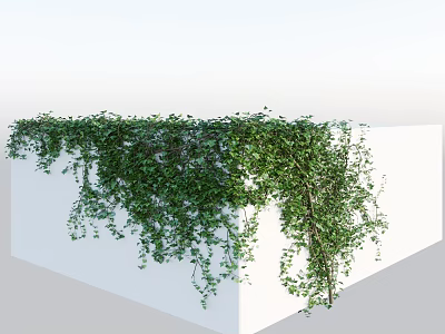 Lush Green Vines Covering White Cube Structure With Hanging Branches And Foliage 3d model