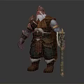 Fantasy Bearded Warrior Shaman Character In Brown Leather Armor Green Pants With Carved Creature Staff
