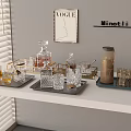 Modern Wine Bottles and Glasses Arrangement on Stylish Trays with Elegant