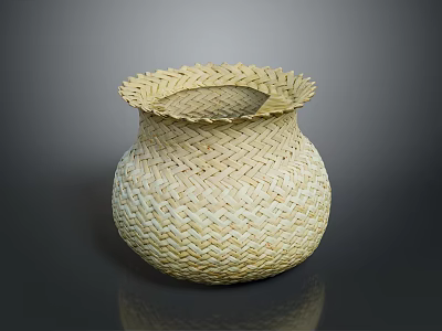 Natural Woven Basket with Textured Surface and Wavy Rim for Home Storage Use 3d model