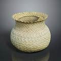 Natural Woven Basket with Textured Surface and Wavy Rim for Home Storage Use