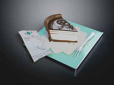 Delicious Layered Cream Cake With Fork On Design Paper Background 3d model