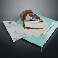 Delicious Layered Cream Cake With Fork On Design Paper Background