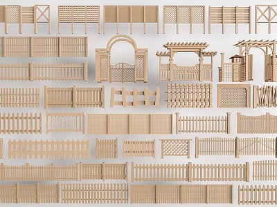 Wooden Railings Collection for Home Garden Featuring Various Designs Fences Arches and Pergolas 3d model