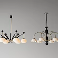 Two Modern Luxury Chandeliers with Black Gold Frames and Multiple White Lampshades 3d model