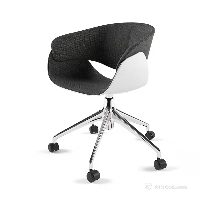 Modern Office Chair With Black White Fabric Seat And Chrome Swivel Wheel Base 3d model 