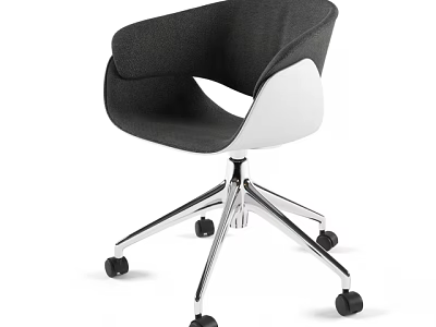 Modern Office Chair With Black White Fabric Seat And Chrome Swivel Wheel Base 3d model
