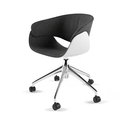 Modern Office Chair With Black White Fabric Seat And Chrome Swivel Wheel Base 3d model