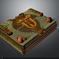 Decorative Open Book Shaped Household Item With Gears Mushrooms And Green Plants