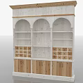 Rustic Wooden Storage Cabinet With Arched Shelves Drawers And Natural Wood Finish