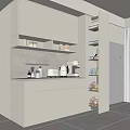Modern Kitchen With Light Colored Cabinets Appliances And Woman Walking By