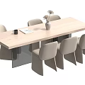 Modern Minimalist Dining Table Set With Rectangular Wooden Table Light Colored Chairs Vase And Book 3d model