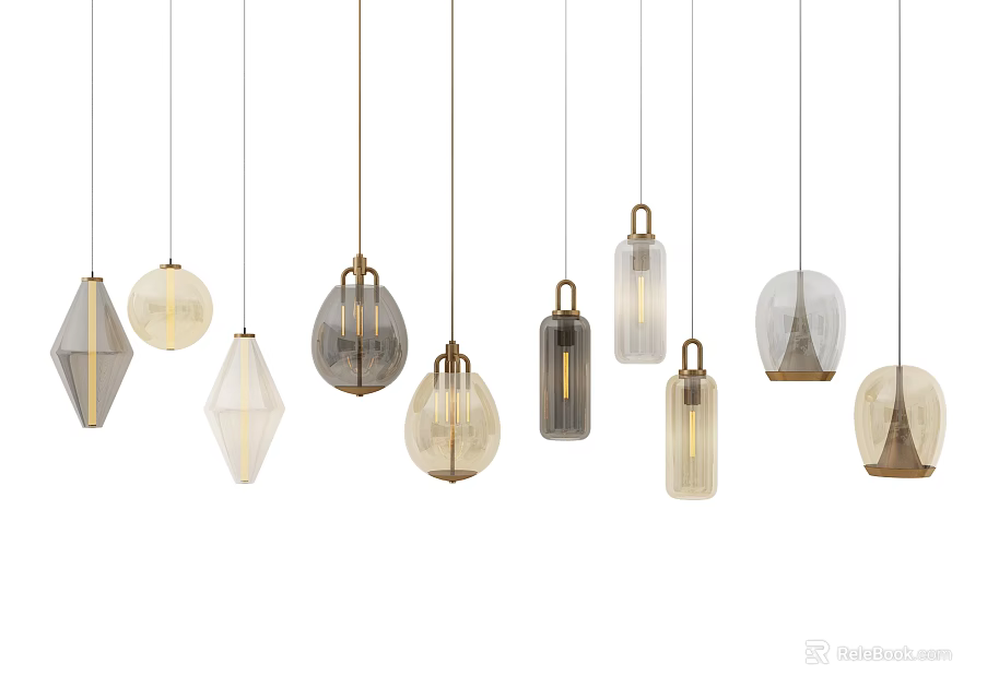Modern Pendant Lights With Various Designs And Different Glass Shapes 3d model
