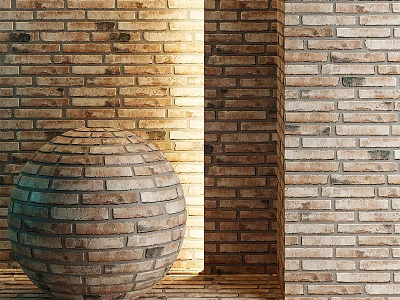 Brick Spherical Component With Rustic Brick Wall Background And Textured Design 3d model