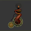 Steampunk Inspired Mechanical Creature With Red Tentacles Transparent Sphere And Gears 3d model