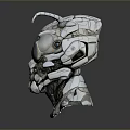 Detailed Mechanical Character And Insectoid Creature With Silver Head Green Eyes And Antennae