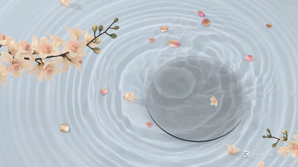 Garden Ornament With Ripples Light Pink Orchid Pink Petals And Circular Transparent Object 3d model 