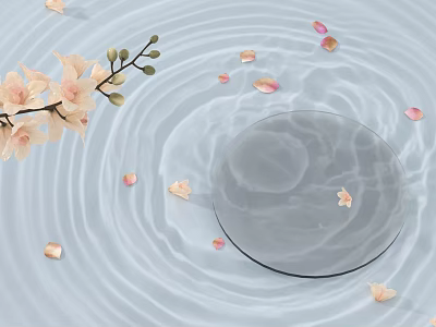 Garden Ornament With Ripples Light Pink Orchid Pink Petals And Circular Transparent Object 3d model