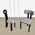 Stylish Dining Chairs With Unique Backrest Designs Floral Patterned Seats And Black Legs 3d model