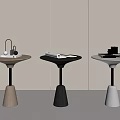 Modern Conical Base Side Tables in Three Colors with Round Tops and Decorative Items 3d model