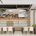 Modern Restaurant Interior With Tables Chairs And Greenery 3d model