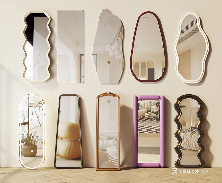 Stylish Mirrors with Various Shapes and Decorative Frames for Home Interior Design 3d model 