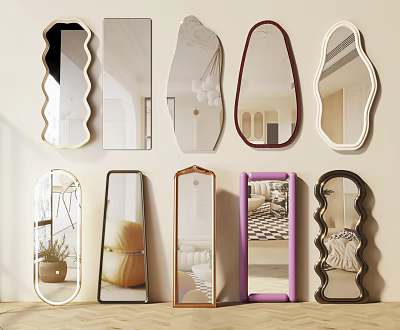 Stylish Mirrors with Various Shapes and Decorative Frames for Home Interior Design 3d model