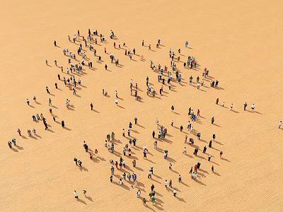 Large Group of People Gathering Together in Open Sandy Desert Area 3d model