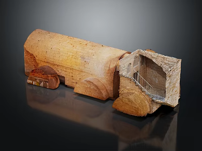 Ancient Architectural Model of Ruined Structure with Archway and Stone Stairs 3d model