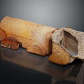 Ancient Architectural Model of Ruined Structure with Archway and Stone Stairs
