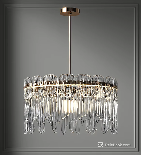 Elegant Modern Crystal Chandelier With Hanging Prisms And Metal Frame For Interior Decor 3d model 