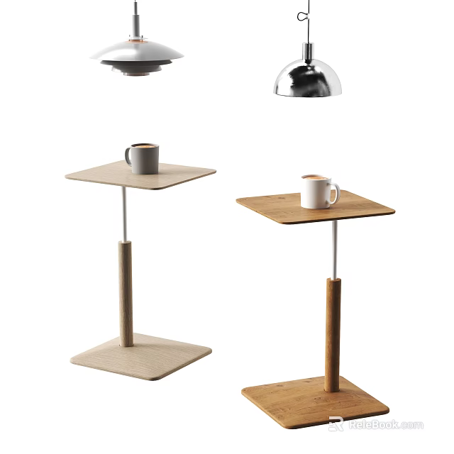 Modern Wooden Side Tables With Square Tops And Mugs On Light Dark Wood Bases 3d model 