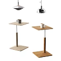 Modern Wooden Side Tables With Square Tops And Mugs On Light Dark Wood Bases