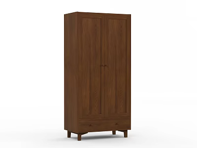 Brown Wooden Wardrobe with Two Doors Bottom Drawer and Legs for Modern Bedroom Storage 3d model