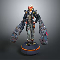 Game Movie Character with Mechanical Arms Helmet Black Outfit and Orange Accents Design