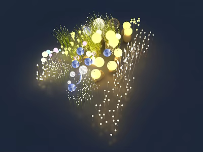 Colorful Glowing Light Art Installation With Yellow Blue Balls And White Stems 3d model