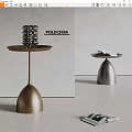 Poliform Modern Metal Side Tables With Gold Silver Bell Shaped Bases And Decorative Objects 3d model